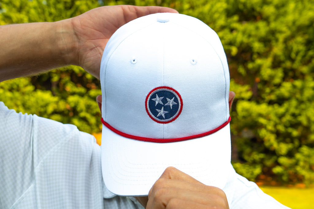 White with Navy Tristar Rope Hat