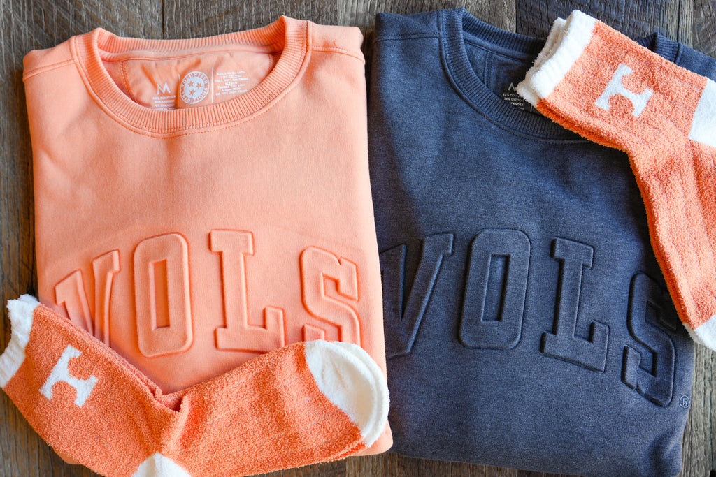 Vols Embossed Cropped Crewneck + Fuzzy Sock Bundle