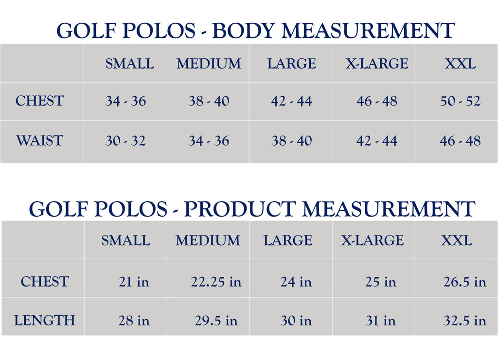 Polo Size Chart