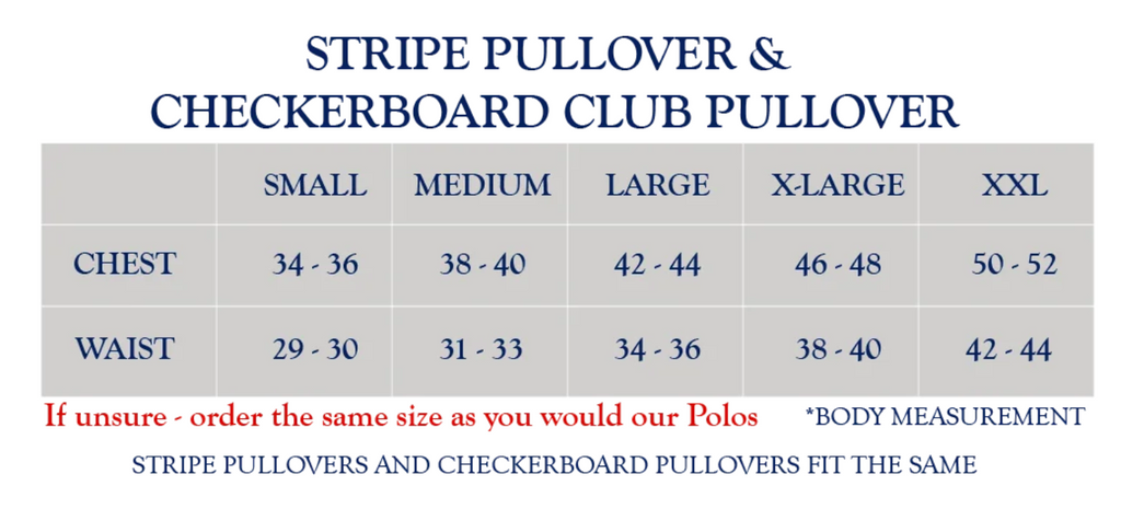 Pullover Size Chart