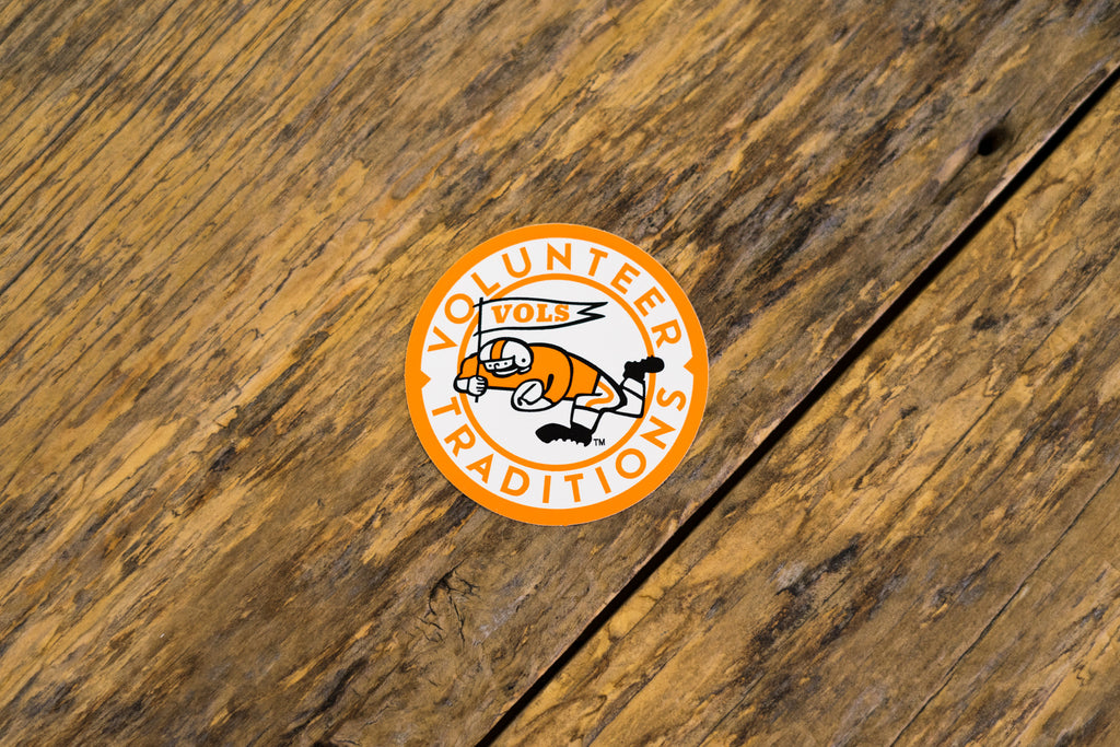 University of Tennessee Licensed Decal Stickers on Wood. Running Vol University of Tennessee Circular Decal.